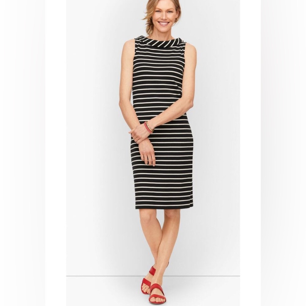 Talbots Striped Knit Sheath Dress Sleeveless Size Large Petite